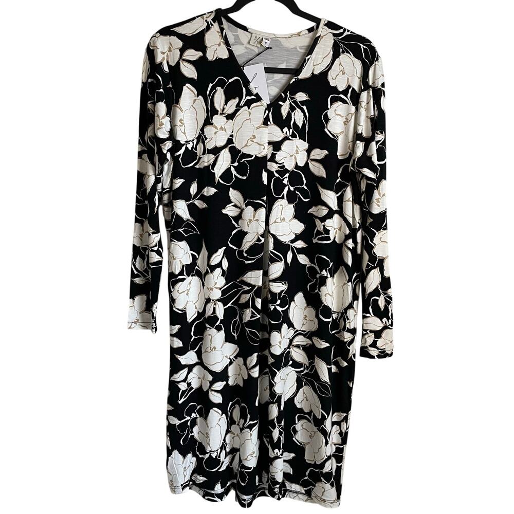 NEW ByTavi Floral Slub Dress Sz M V-Neck Long Sleeves Fair Trade Sustainable